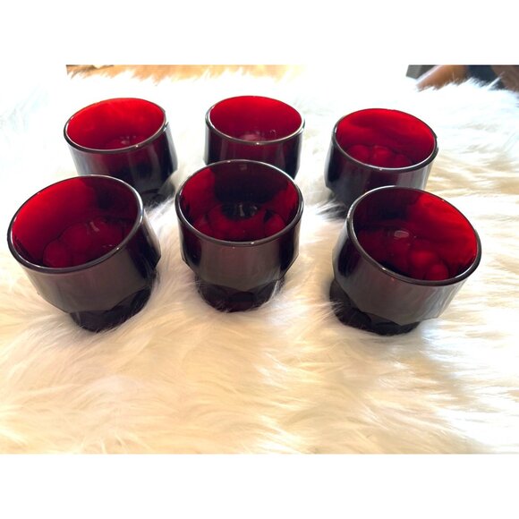 Georgian Ruby Red Juice Glass Tumblers set six 3" High Barware Holiday Christmas - Picture 2 of 6